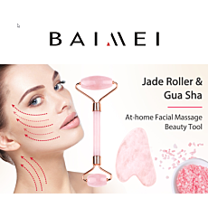 Jade Roller & Gua Sha, Face Roller, Facial Beauty Roller Skin Care Tools, BAIMEI Rose Quartz Massager for Face, Eyes, Neck, Body Muscle Relaxing and Relieve Fine Lines and Wrinkles